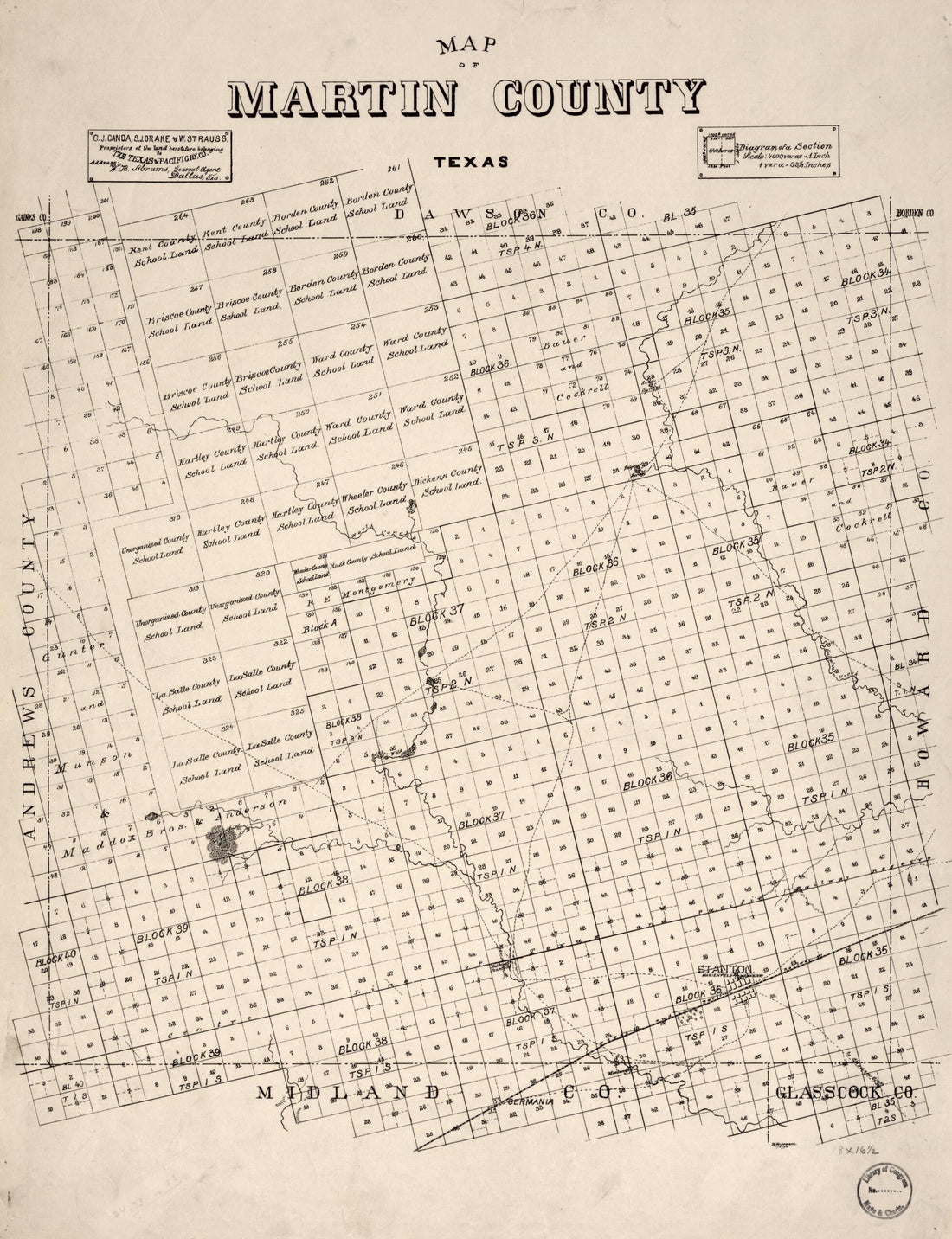This old map of Map of Martin County, Texas from 1894 was created by M. Stakemann in 1894