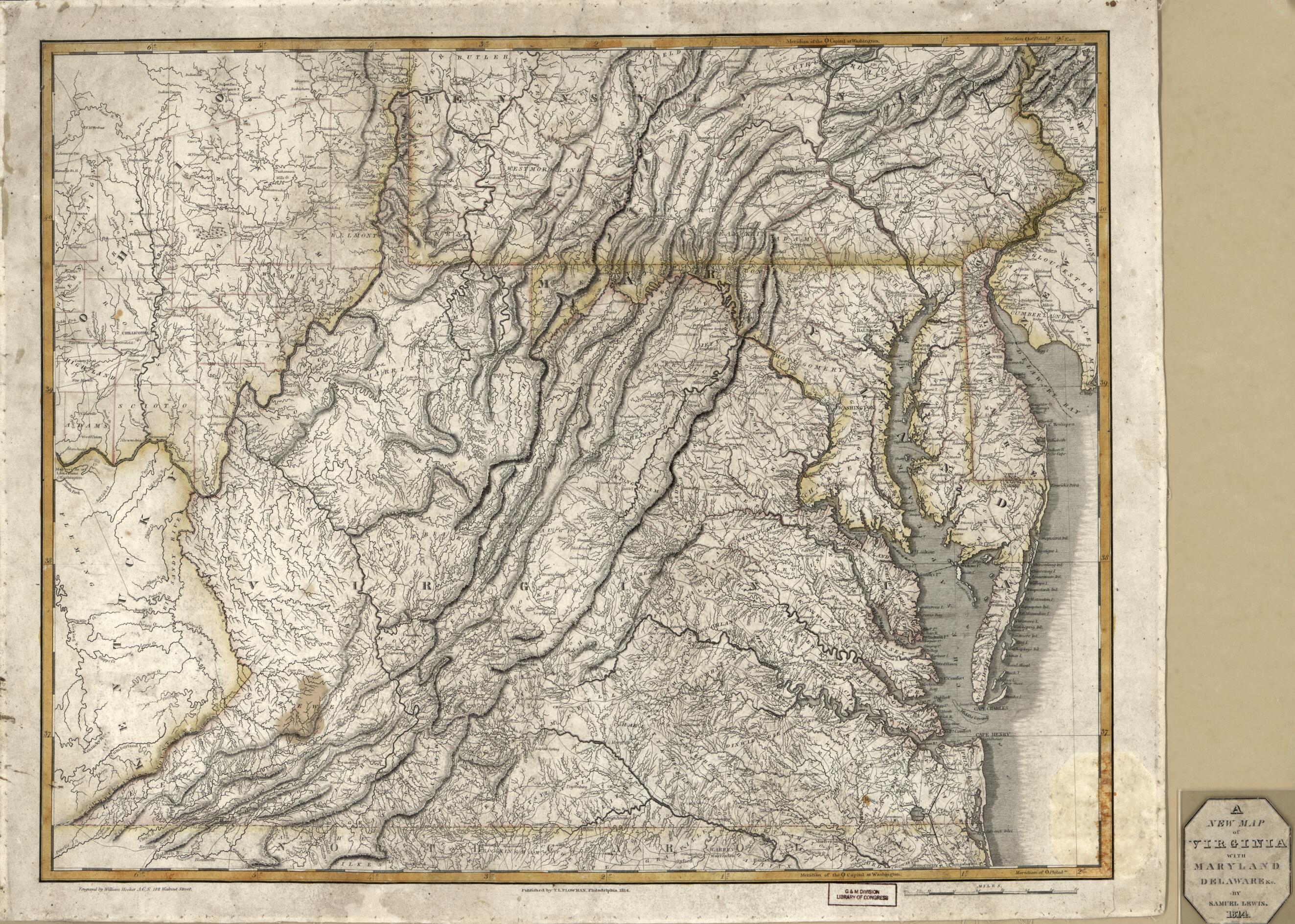 This old map of A New Map of Virginia With Maryland, Delaware &amp; V from 1814 was created by William Hooker, Samuel Lewis in 1814