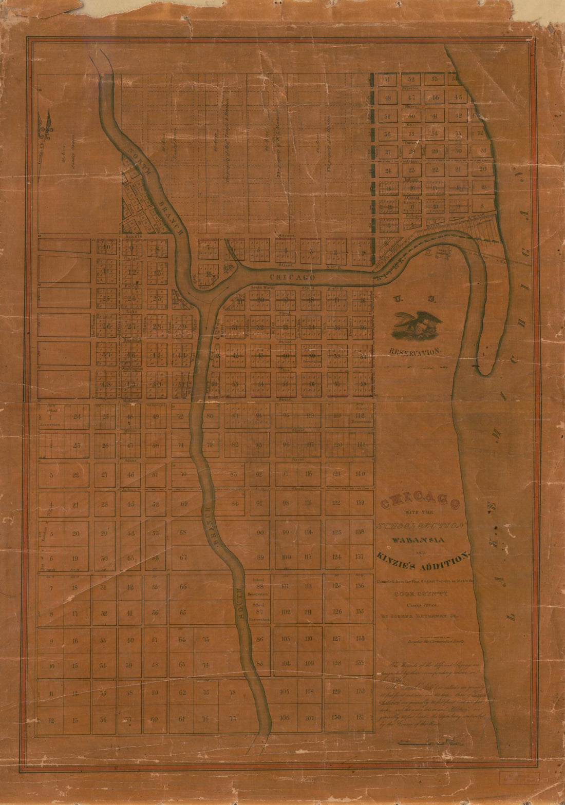 This old map of Chicago With the School Section Wabansia and Kinzie&