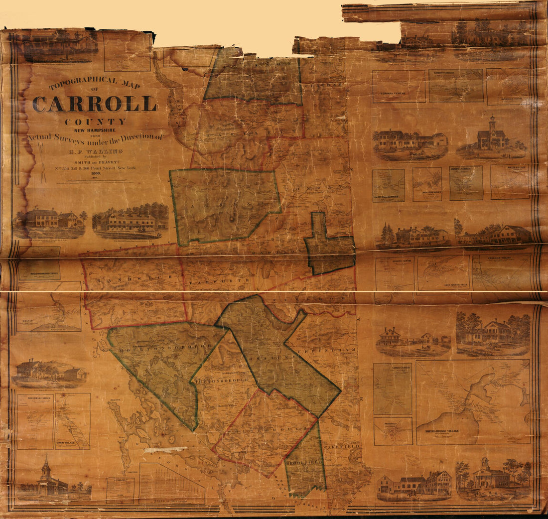 This old map of Topographical Map of Carroll County, New Hampshire from 1860 was created by  Smith &amp; Peavey, Henry Francis Walling in 1860