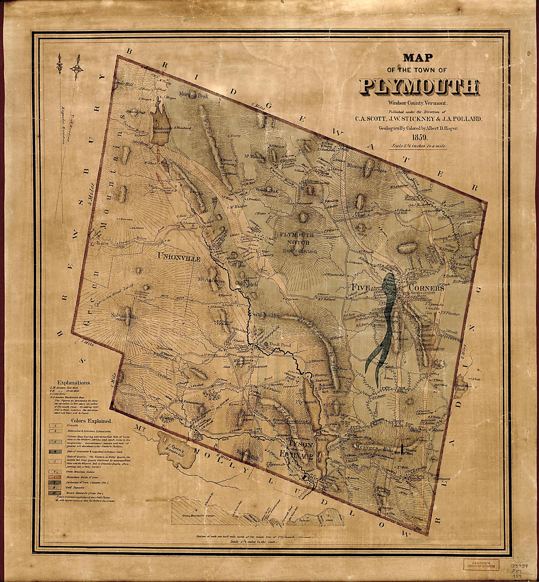 This old map of Map of the Town of Plymouth, Windsor County, Vermont from 1859 was created by J.W. Stickney &amp; J.A. Pollard C.A. Scott, Albert D. (Albert David) Hager in 1859