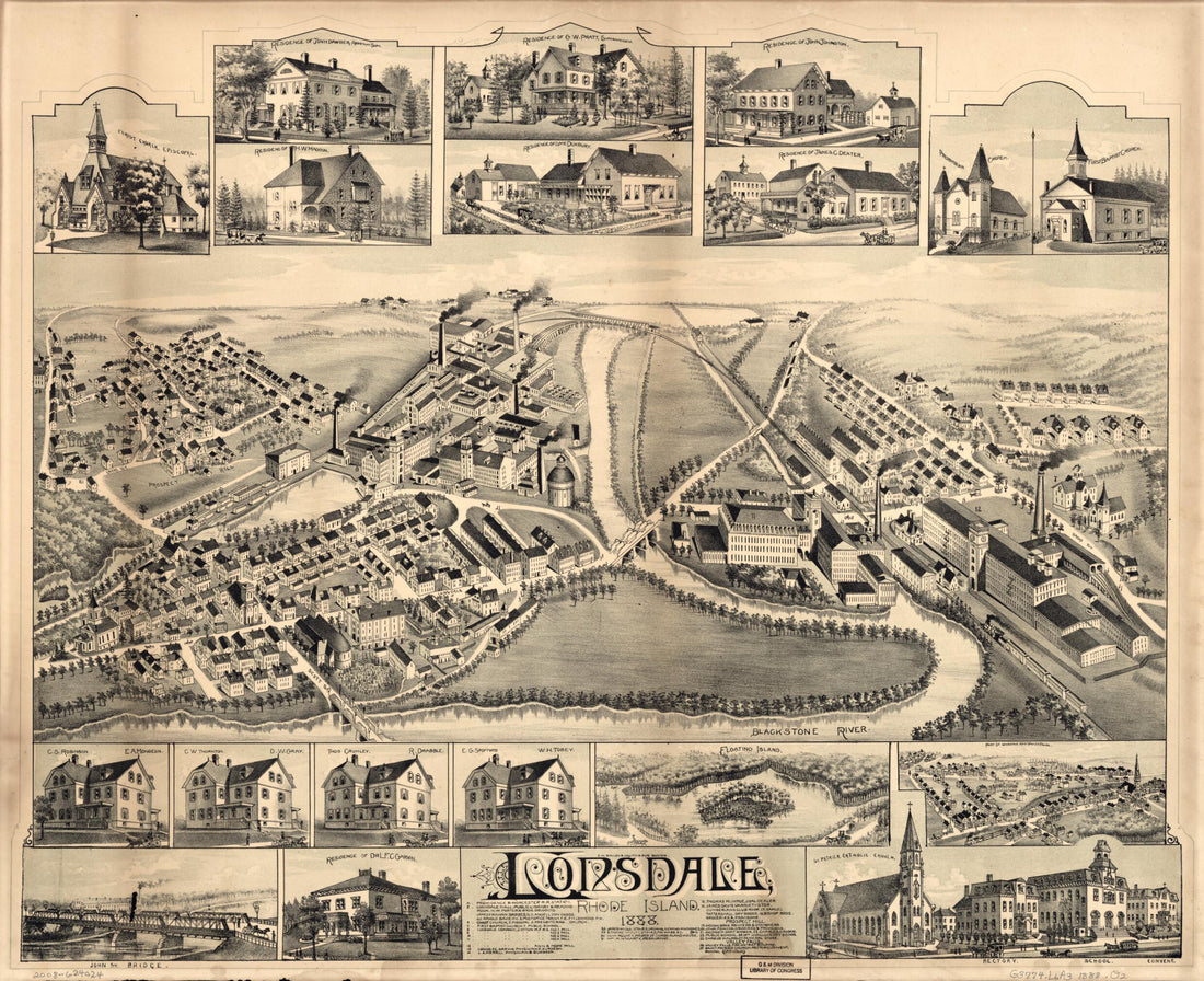 This old map of Lonsdale, Rhode Island, from 1888 was created by  O.H. Bailey &amp; Co in 1888