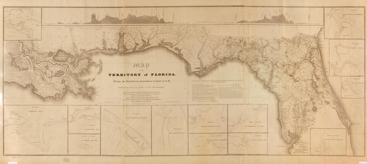 Map of the Territory of Florida, from Its Northern Boundary to Lat. 27⁰30ʹN, Connected With the Delta of the Mississippi : Annexed to the Report of the Board of Internal Improvement Dated Febr. 19th, 1829, Relating to the Canal Contemplated to Conn... by Relic Map Company
