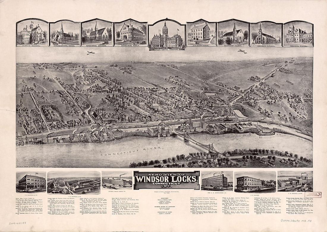 This old map of Aero View of Windsor Locks, Connecticut, from 1913 was created by  Hughes &amp; Bailey in 1913