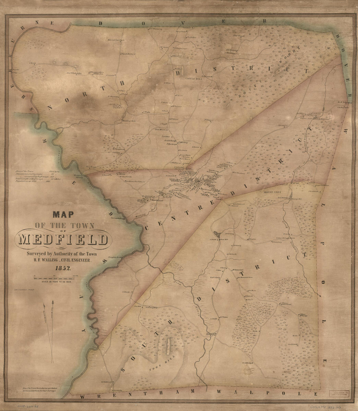 Map of the Town of Medfield in 1852 by Relic Map Company