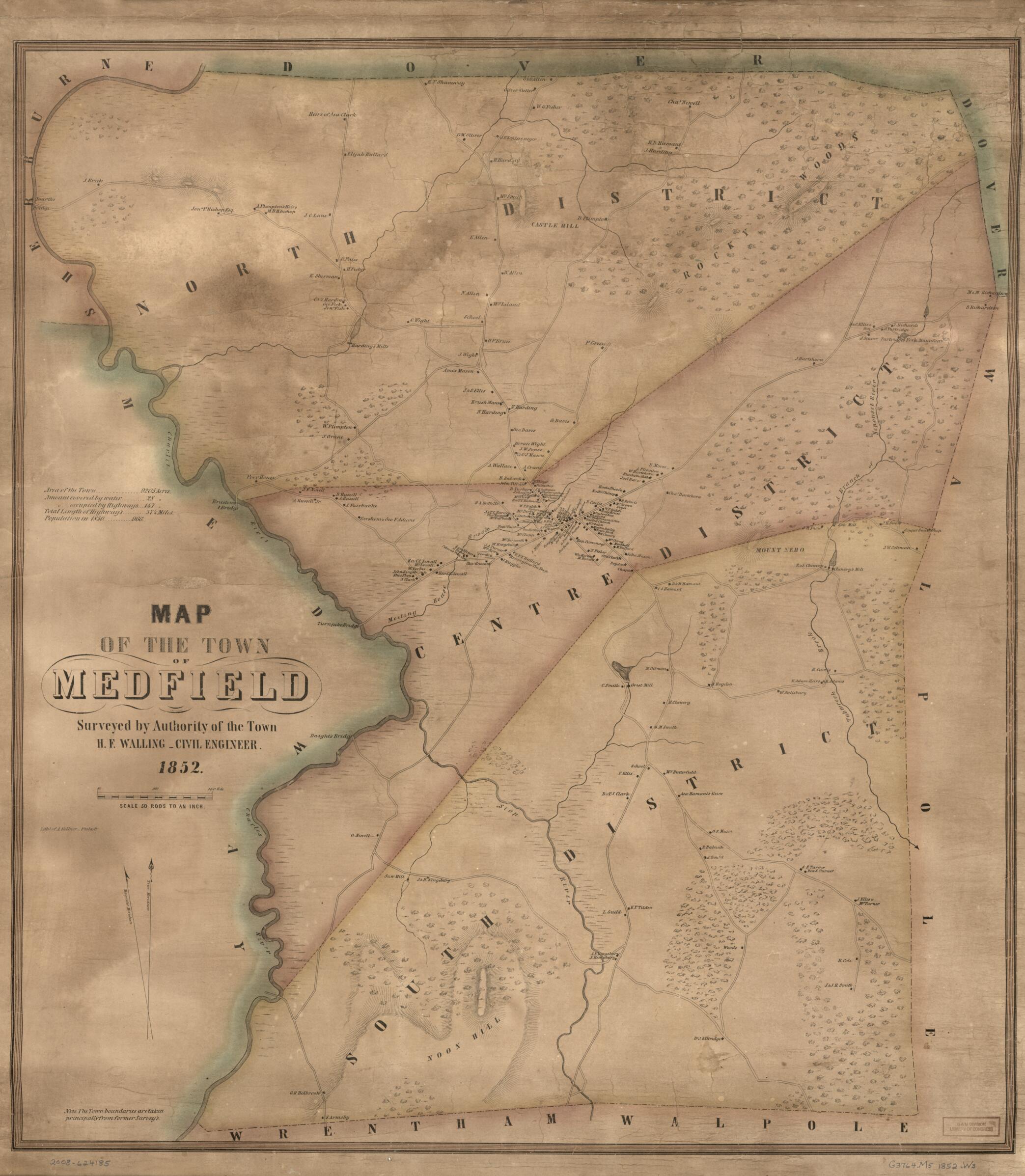 This old map of Map of the Town of Medfield from 1852 was created by Augustus Kollner, Henry Francis Walling in 1852