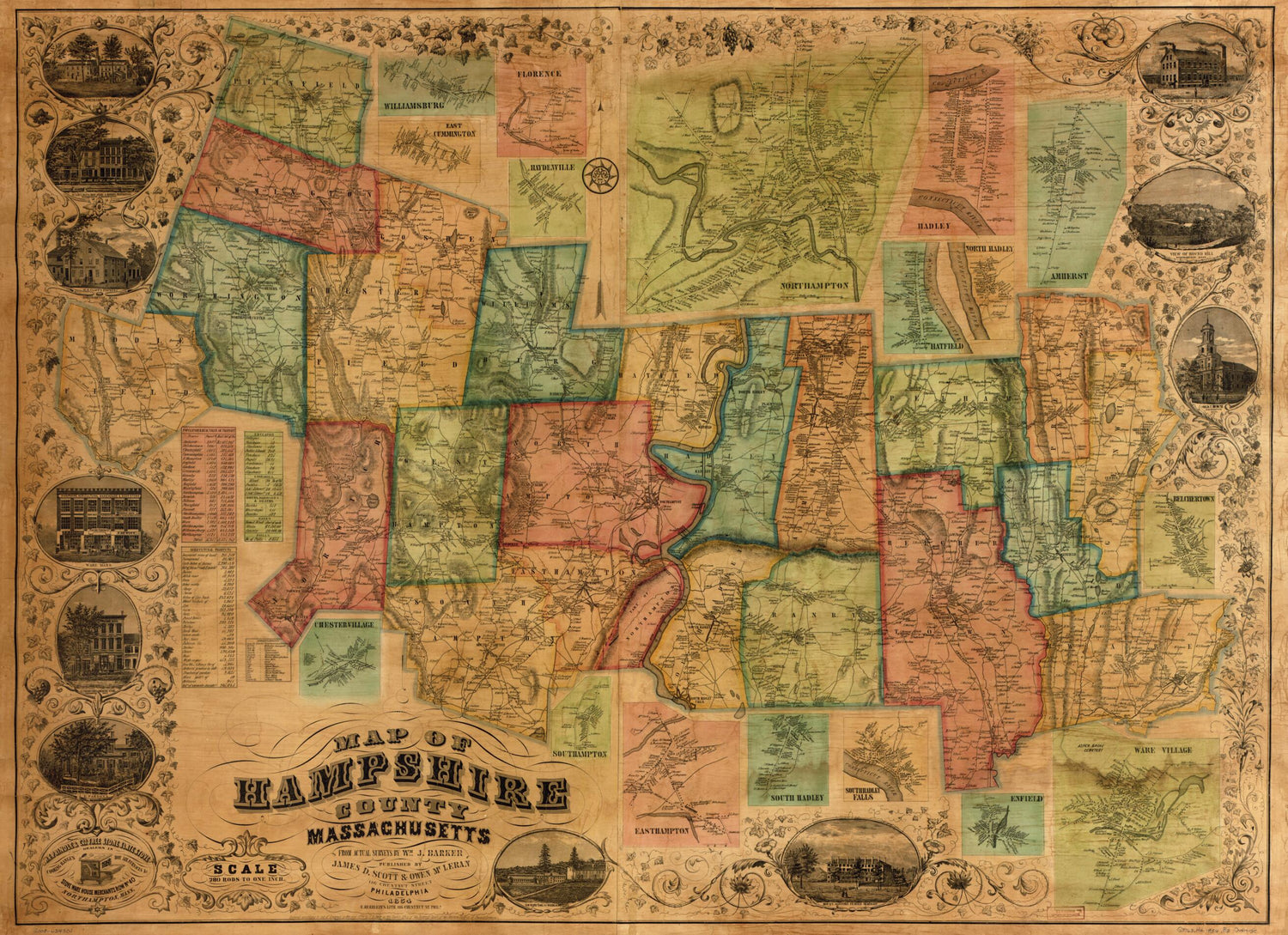 This old map of Map of Hampshire County, Massachusetts from 1854 was created by Wm. J. (William J.) Barker,  E. Herrlein&