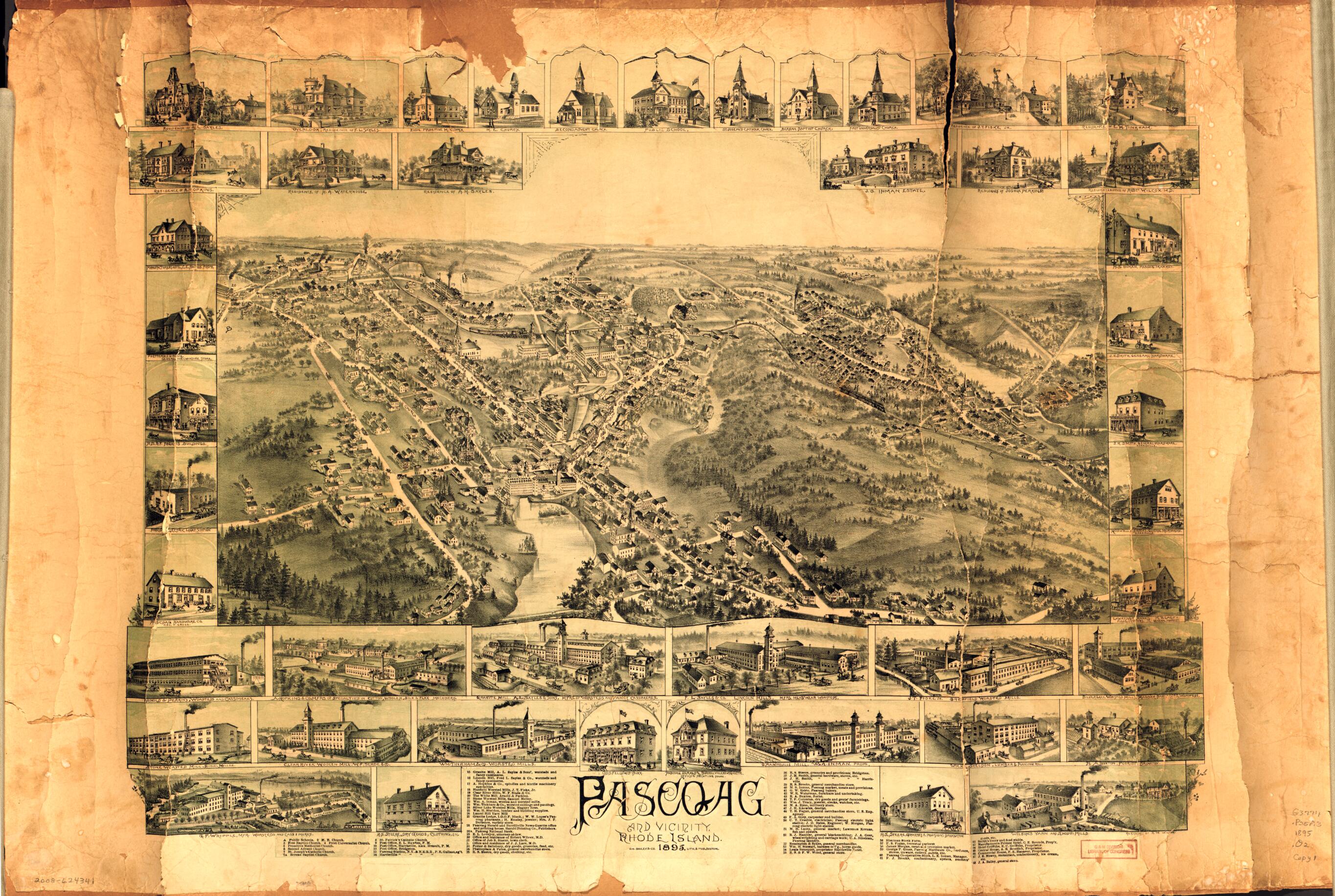 This old map of Pascoag and Vicinity, Rhode Island, from 1895 was created by  O.H. Bailey &amp; Co in 1895