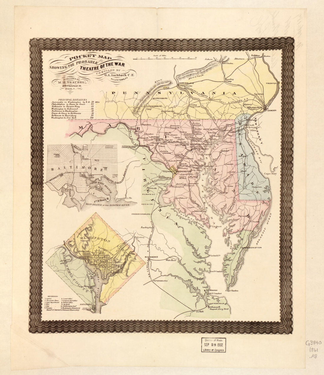 This old map of Pocket Map Showing the Probable Theatre of the War from 1861 was created by G. A. Aschbach in 1861