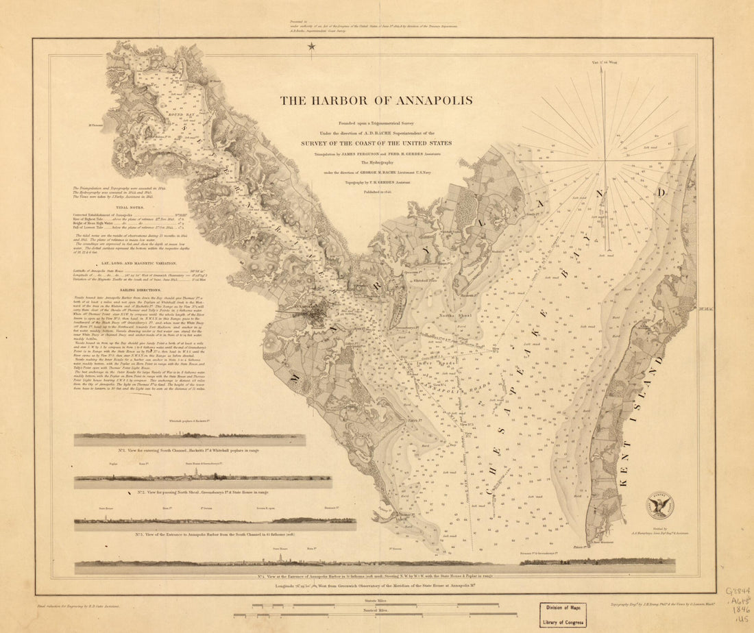 This old map of The Harbor of Annapolis from 1846 was created by A. D. (Alexander Dallas) Bache, R. D. (Richard Dominicus) Cutts, James Ferguson, F. H. Gerdes,  United States Coast Survey in 1846