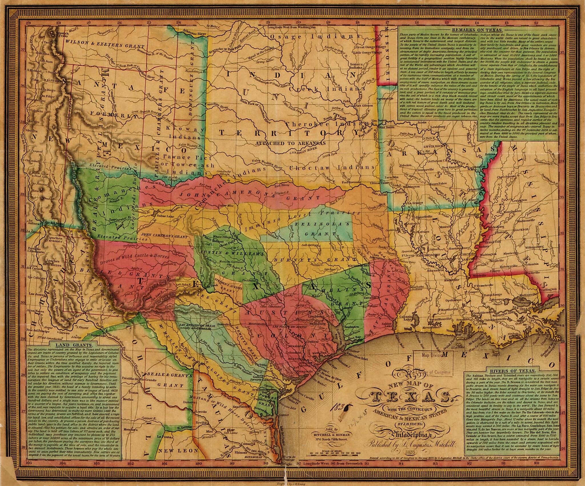 This old map of New Map of Texas : With the Contiguous American &amp; Mexican States from 1835 was created by  Mitchell &amp; Hinman, S. Augustus (Samuel Augustus) Mitchell, J. H. (James Hamilton) Young in 1835