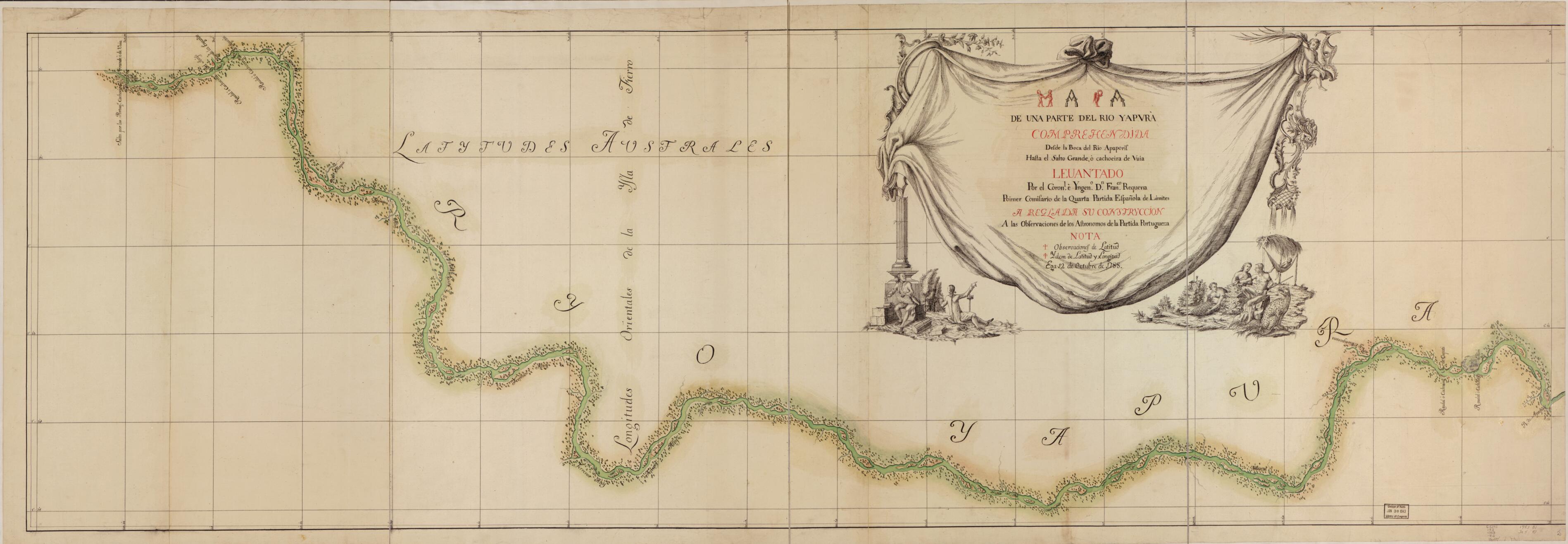 This old map of Mapa De Una Parte Del Rio Yapurá : Comprehendida Desde La Boca Del Rio Apaporis Hasta El Salto Grande O Cachoeira De Vuia from 1788 was created by Francisco Requena in 1788