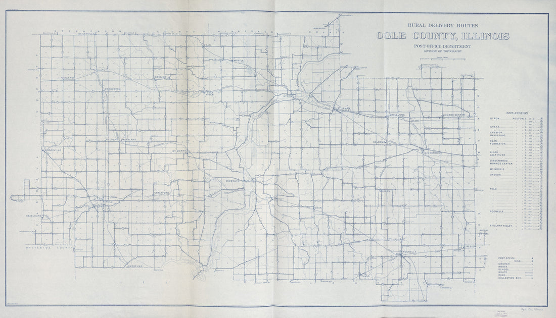 This old map of Rural Delivery Routes, Ogle County, Illinois from 1912 was created by  United States. Post Office Department. Division of Topography in 1912