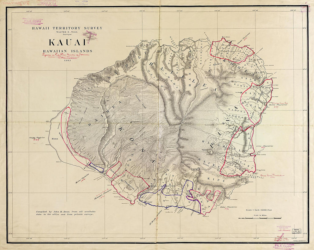 This old map of Kauai, Hawaiian Islands, from 1903 / $c Walter E. Wall, Surveyor ; Compiled by John M. Donn was created by John M. Donn,  Hawaii Territory Survey, Walter E. Wall in 1903