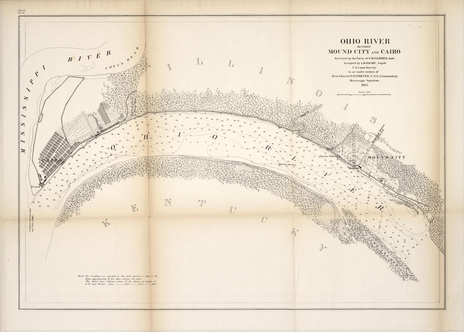 This old map of Ohio River Between Mound City and Cairo from 1864 was created by A. D. (Alexander Dallas) Bache, F. H. Gerdes in 1864