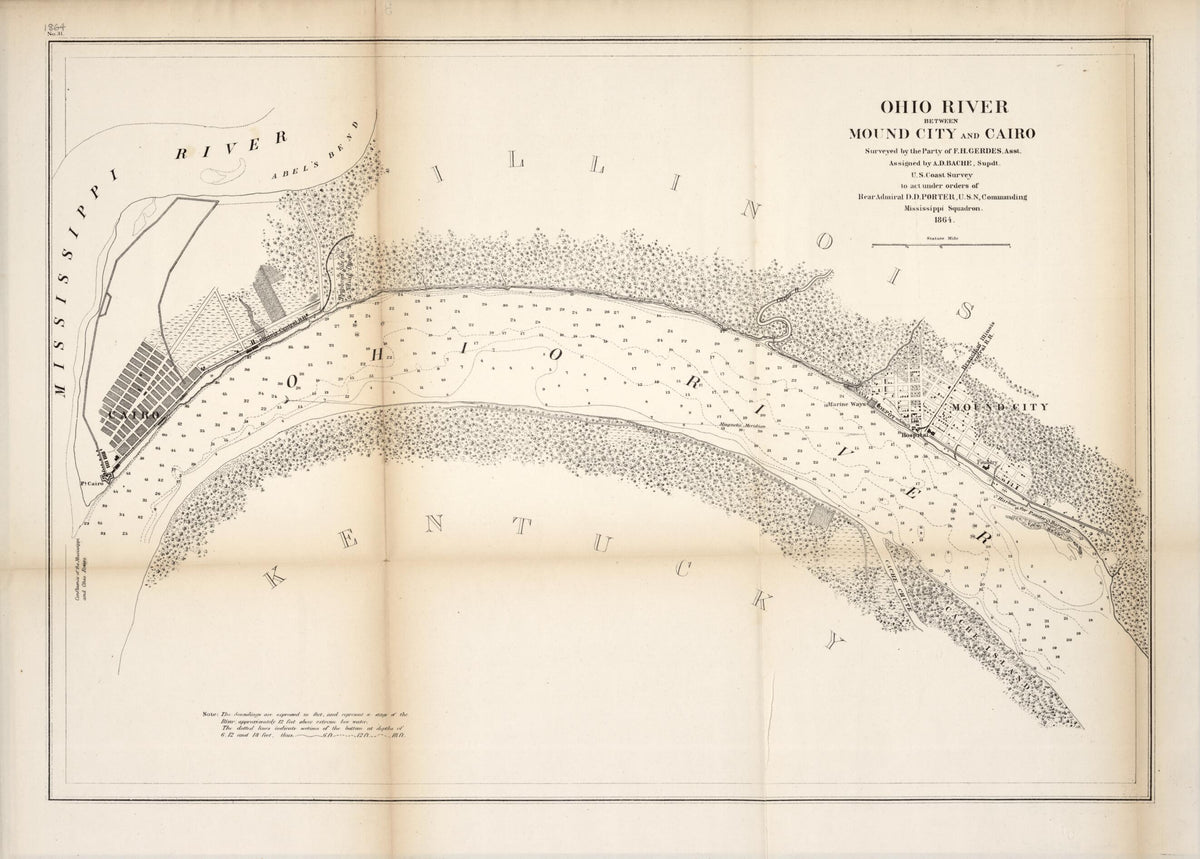 Ohio River Between Mound City and Cairo 1864 by Relic Map Company