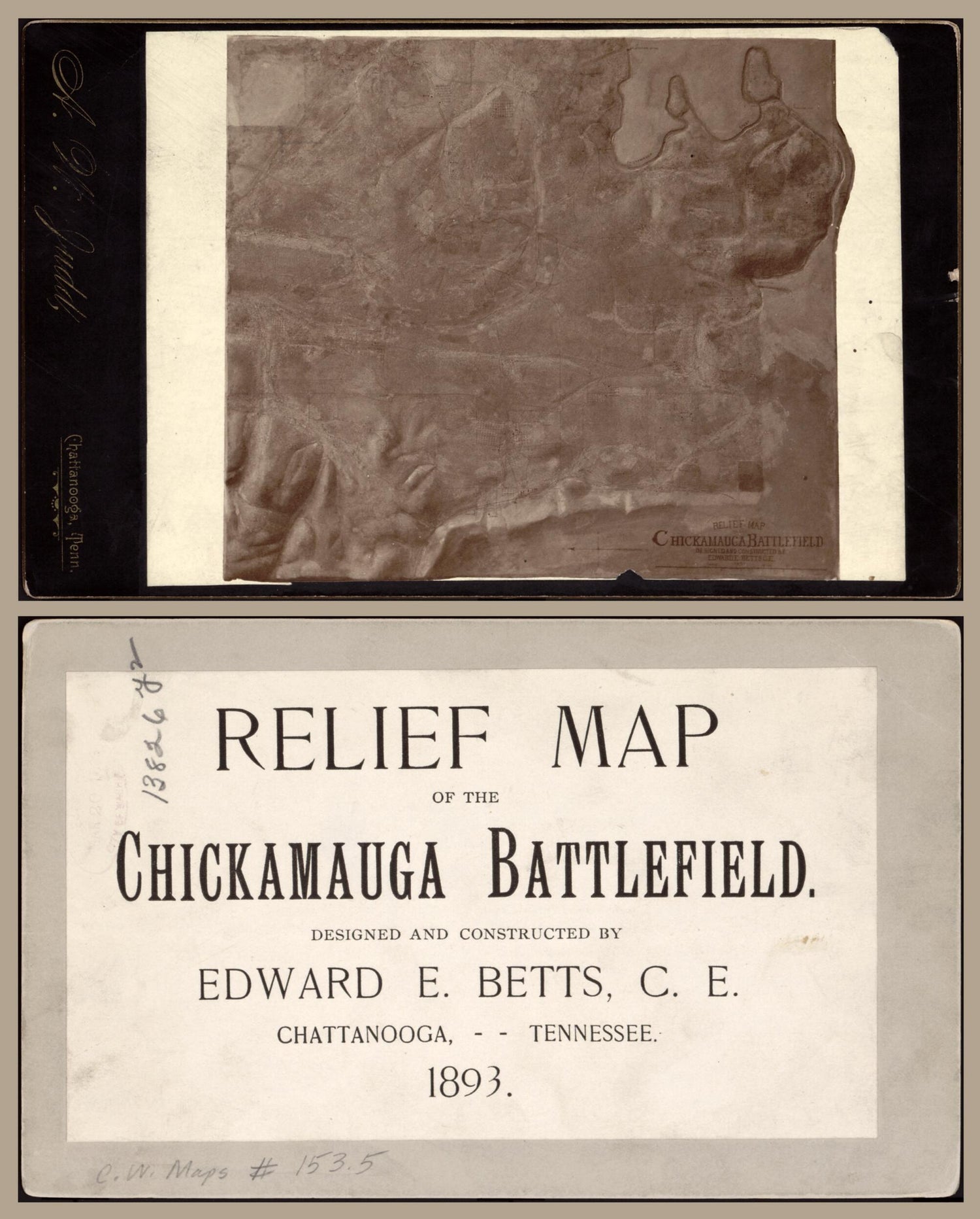 This old map of Relief Map of the Chickamauga Battlefield from 1893 was created by Edward E. Betts in 1893