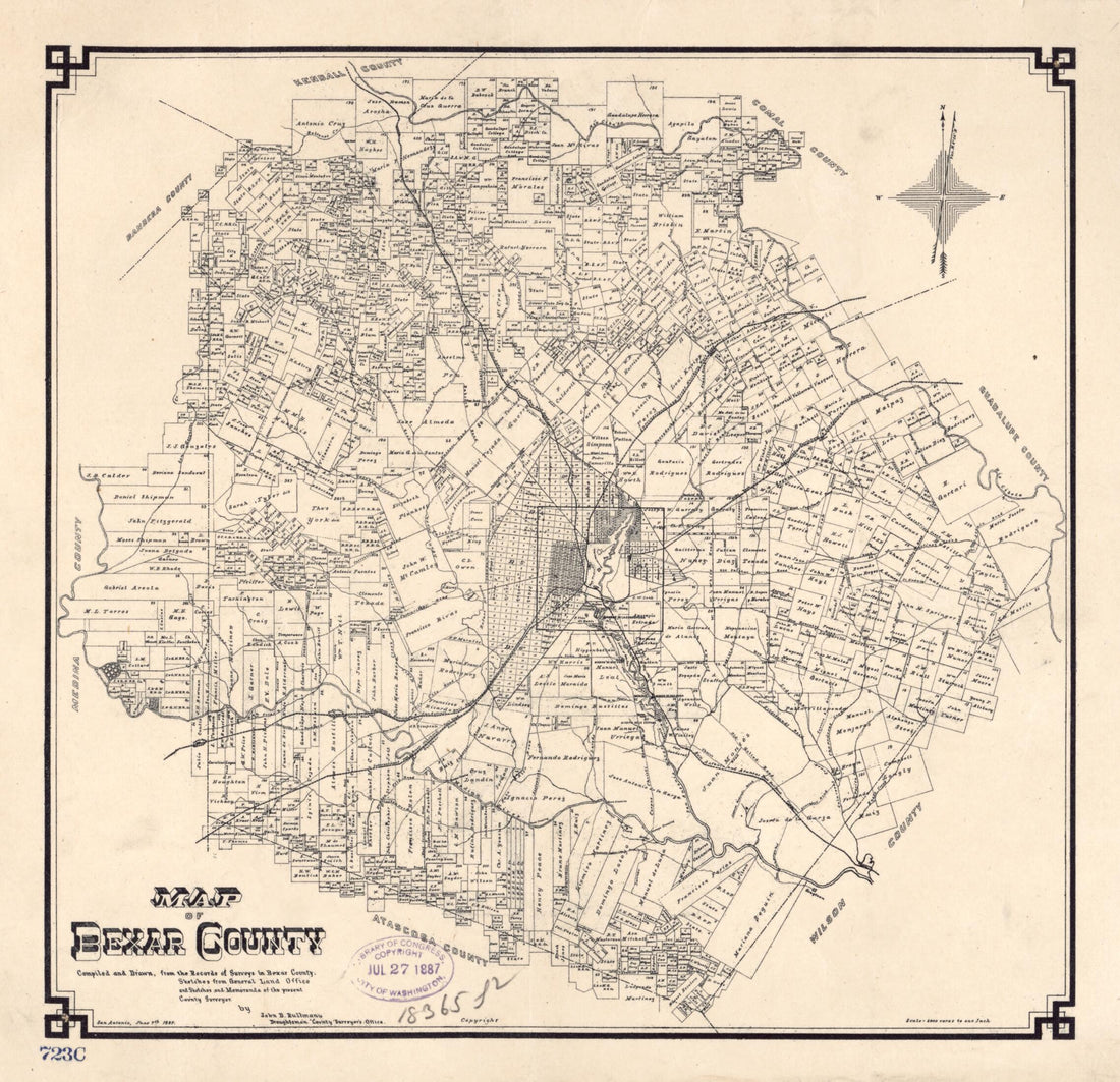 This old map of Map of Bexar County from 1887 was created by John D. Rullmann in 1887