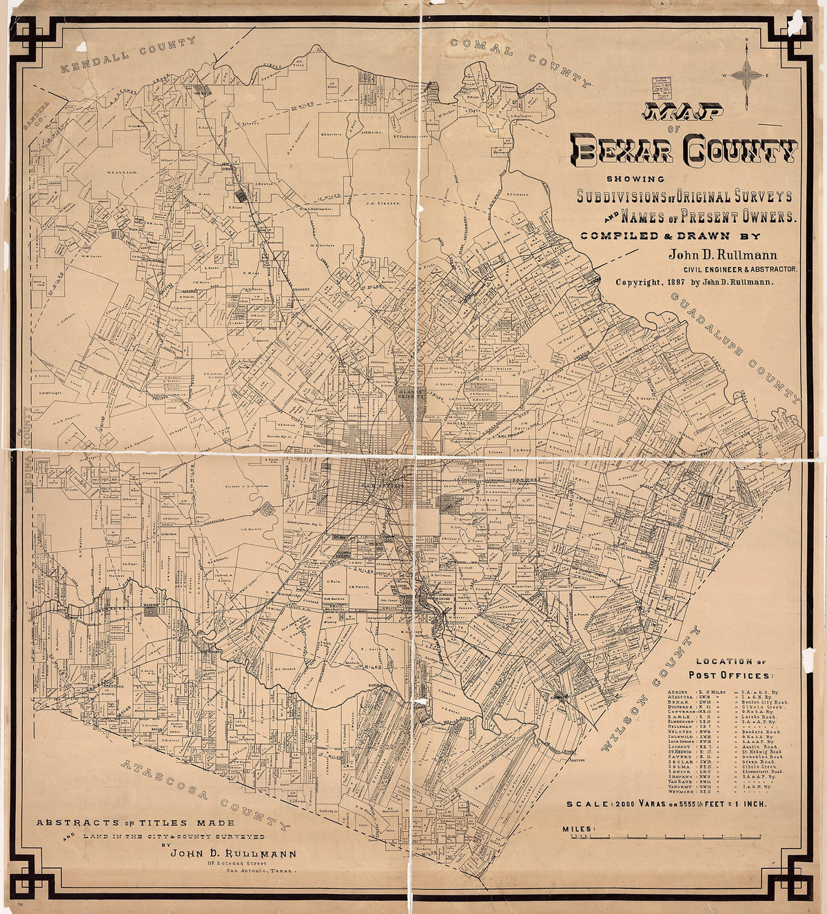 Map of Bexar County : Showing Subdivisions of Original Surveys and Names of Present Owners 1897 by Relic Map Company