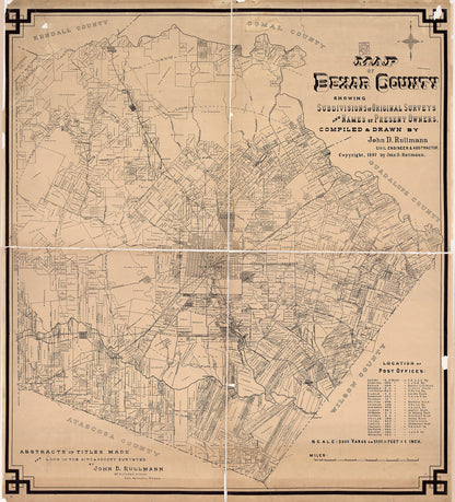 Map of Bexar County : Showing Subdivisions of Original Surveys and Names of Present Owners 1897 by Relic Map Company