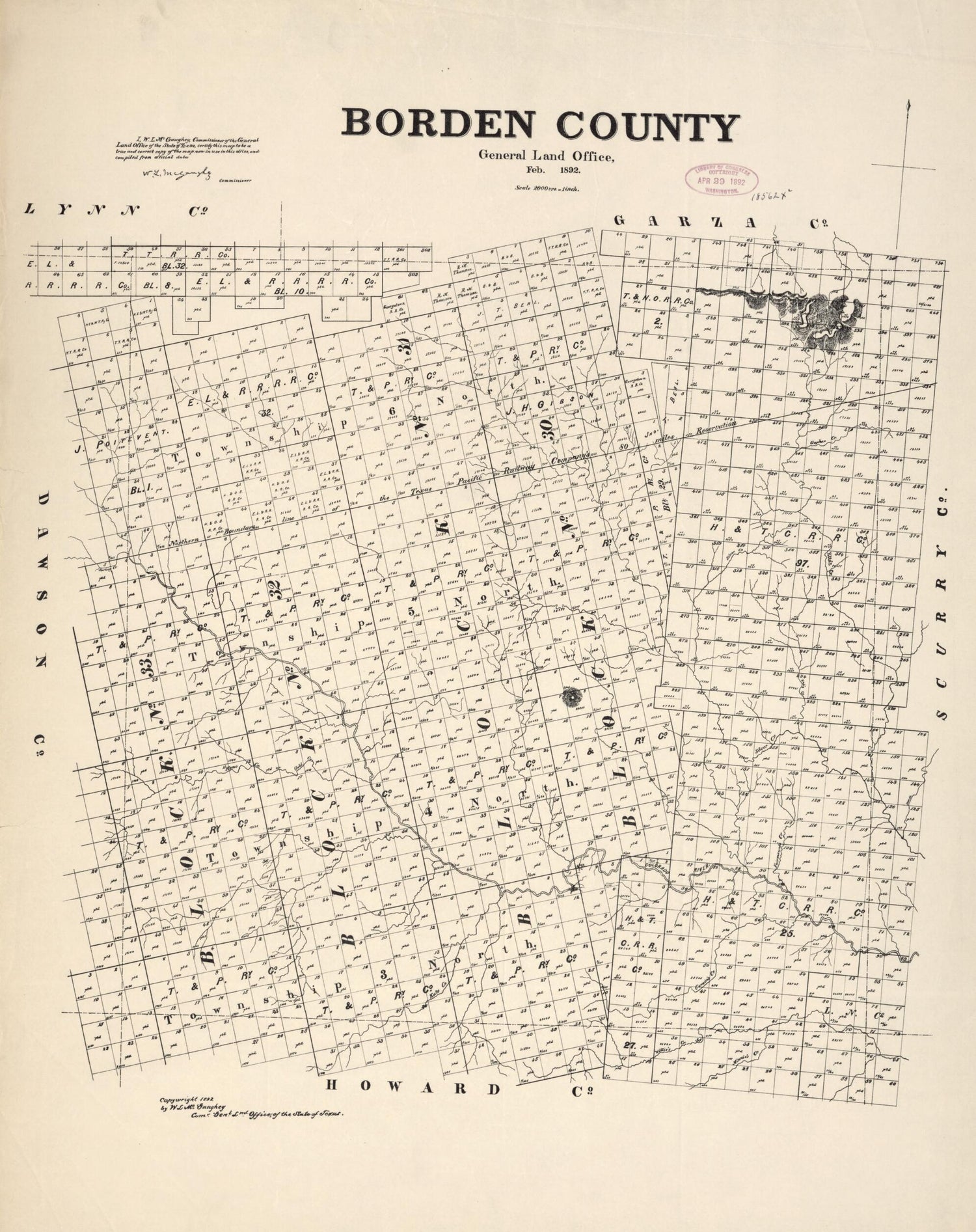 This old map of Borden County from 1892 was created by  Texas. General Land Office in 1892