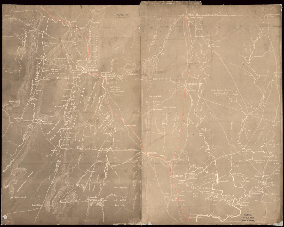 This old map of Map of Catoosa County and Parts of Whitfield, Murray, and Walker Counties, Georgia Chattanooga, Sept. 12 from 1863? was created by  U.S. Army Topographic Engineering Center in 1863