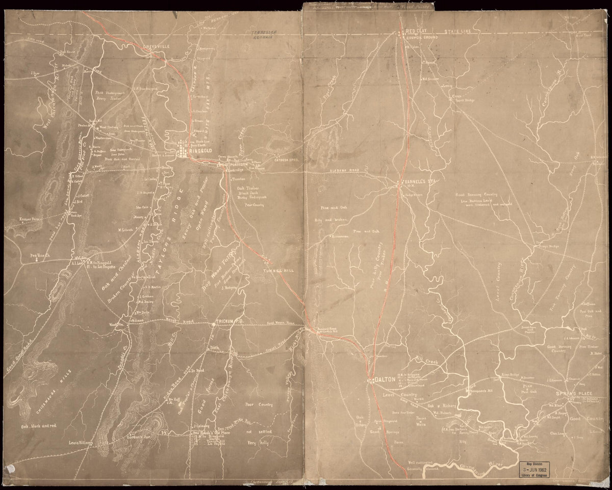 Map of Catoosa County and Parts of Whitfield, Murray, and Walker Counties, Georgia Chattanooga, Sept. 12 1863? by Relic Map Company