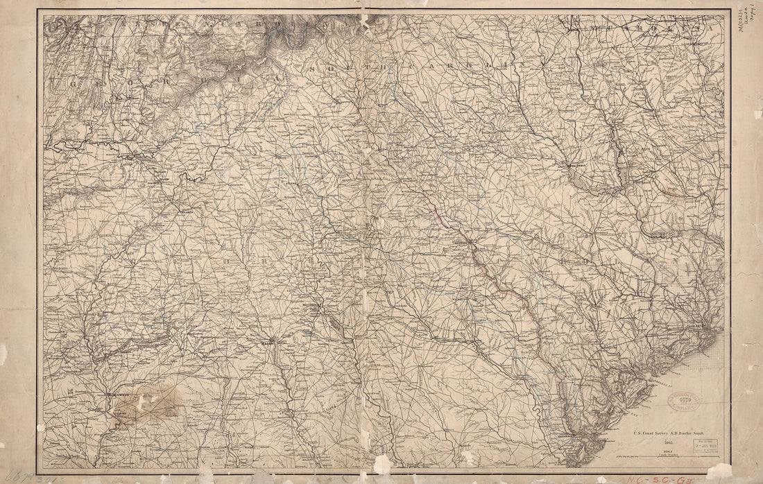 This old map of Northern Georgia and Western and Central South Carolina from 1865 was created by A. Lindenkohl,  United States Coast Survey in 1865