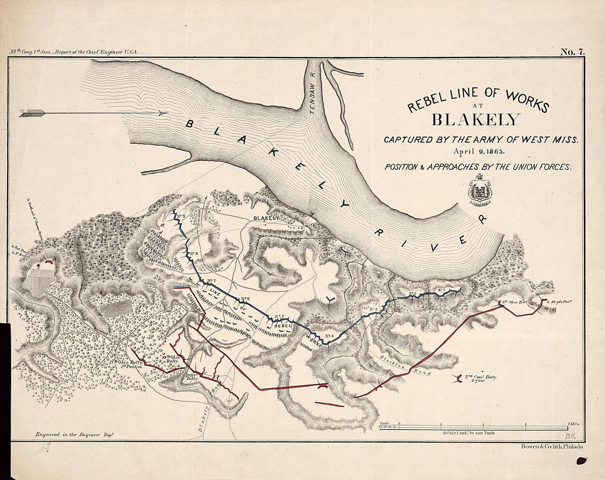 Rebel Line of Works at Blakely : Captured by the Army of West Mississippi, April 9, 1865 Position &amp; Approaches by the Union Forces by Relic Map Company
