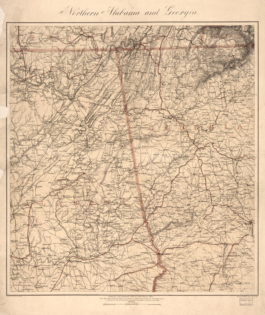 This old map of Northern Alabama and Georgia from 1864 was created by Charles G. Krebs, A. Lindenkohl, H. (Henry) Lindenkohl,  United States Coast Survey in 1864