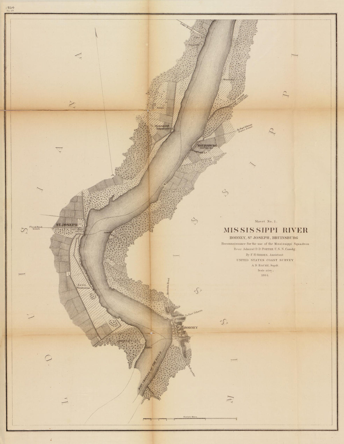 Mississippi River 1864 by Relic Map Company