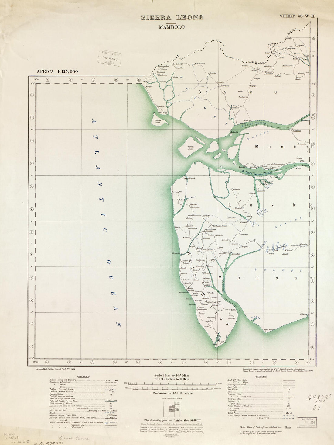 This old map of Africa 1:125,000 Sierra Leone from 1910 was created by  Great Britain. War Office. General Staff. Geographical Section in 1910