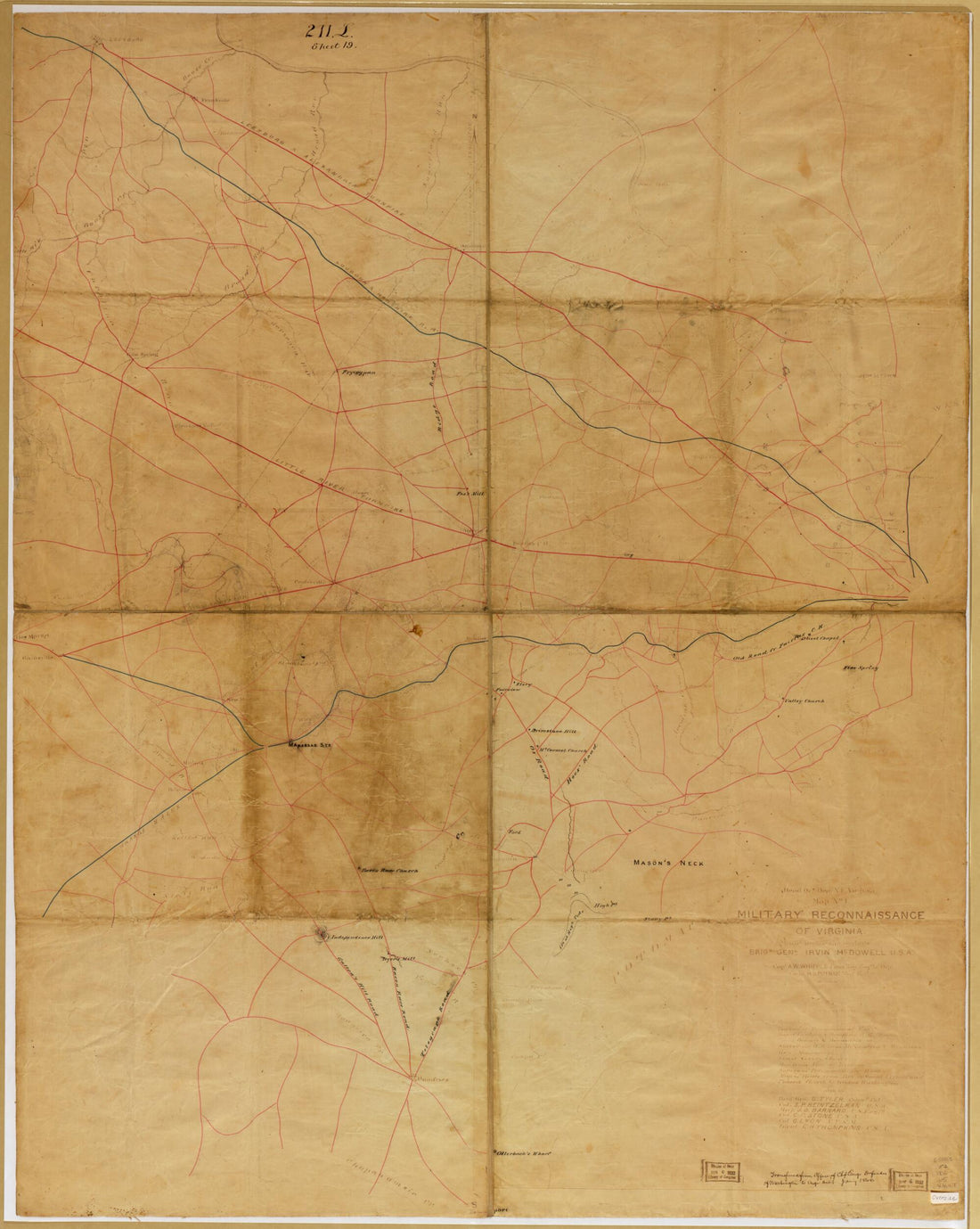 This old map of Military Reconnaissance of Virginia (Head Qrs. Dept. N. E. Virginia) from 1860 was created by Irvin McDowell, Haldimand Sumner Putnam,  United States. Army. Corps of Engineers, Amiel Weeks Whipple, J. J. Young in 1860