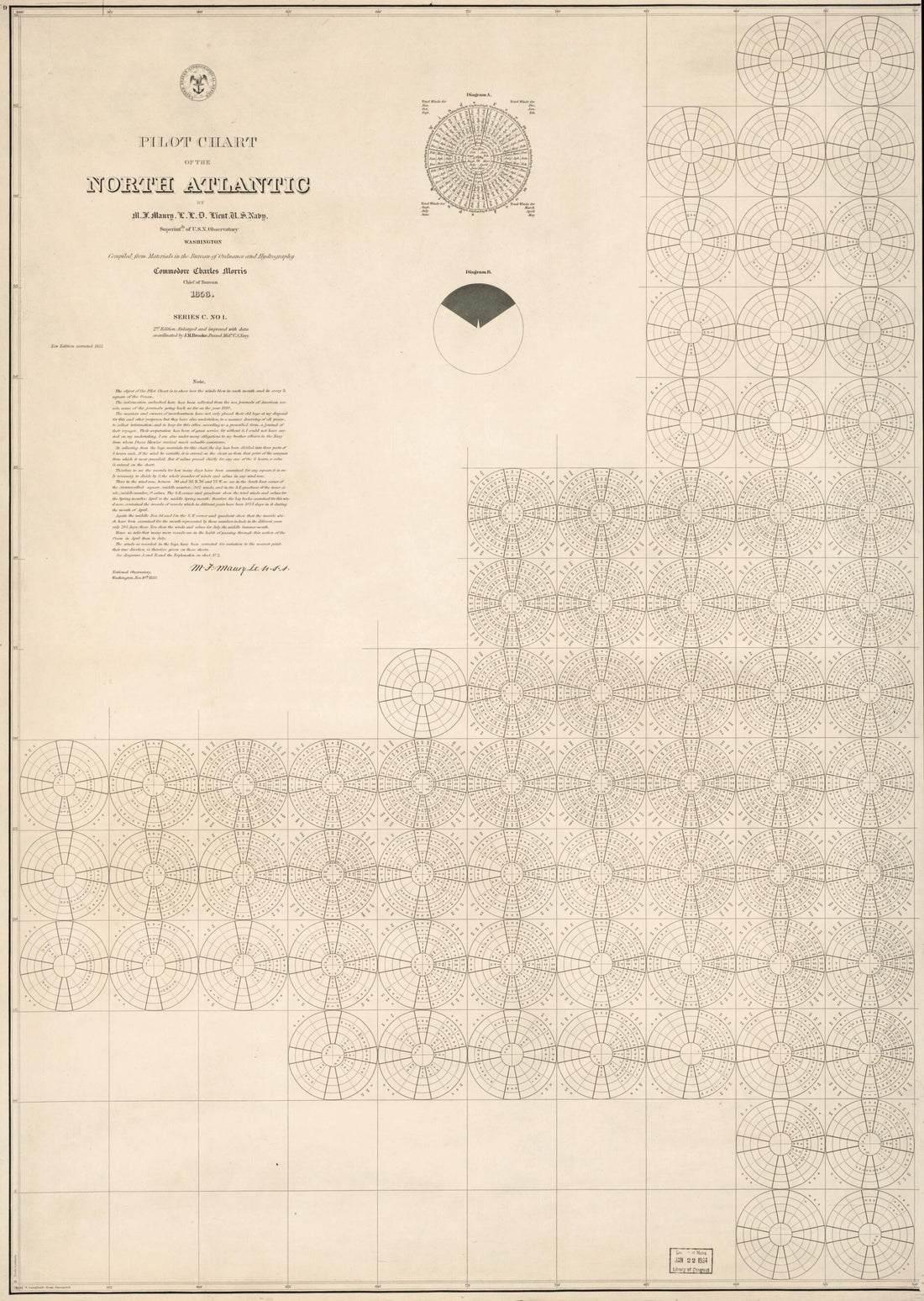 This old map of Pilot Chart of the North Atlantic from 1853 was created by John M. (John Mercer) Brooke, Matthew Fontaine Maury,  United States Naval Observatory,  United States. Bureau of Ordnance and Hydrography,  United States. Hydrographic Office in