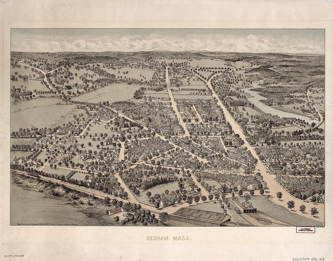 This old map of View of Dedham, Massachusetts In from 1876 (View of Dedham, Massachusetts In from 1876, Dedham, Mass) was created by  Heliotype Printing Co, Edwin Whitefield in 1876