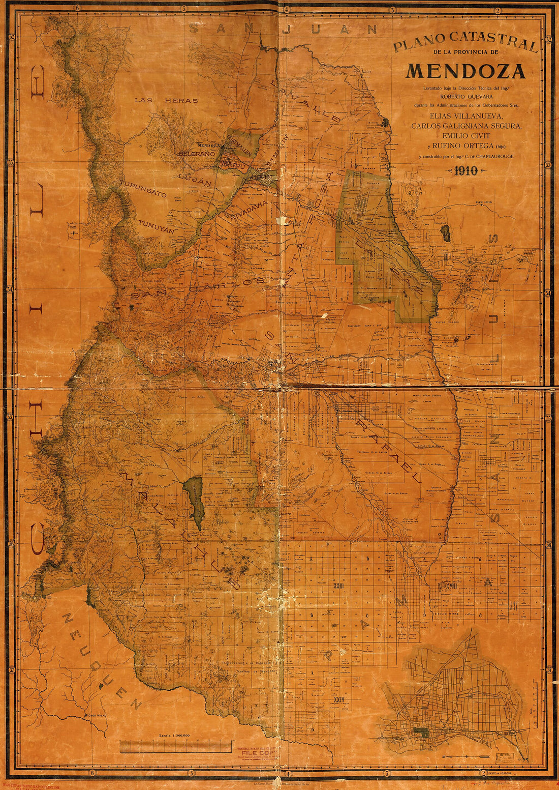 This old map of Plano Catastral De La Provincia De Mendoza from 1910 was created by Carlos De Chapeaurouge in 1910