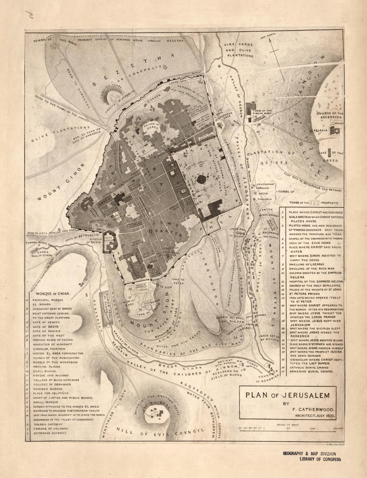 This old map of Plan of Jerusalem from 1835 was created by Samuel Bellin, Frederick Catherwood in 1835
