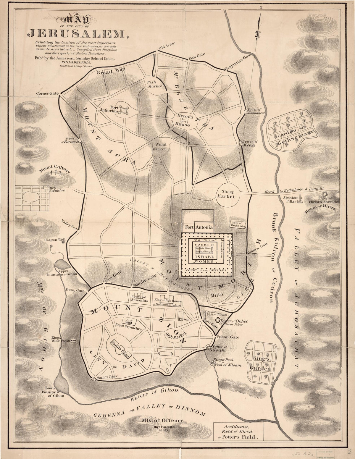 Map of the City of Jerusalem : Exhibiting the Location of the Most Important Places Mentioned In the New Testament, As Correctly As Can Be Ascertained 1800 by Relic Map Company
