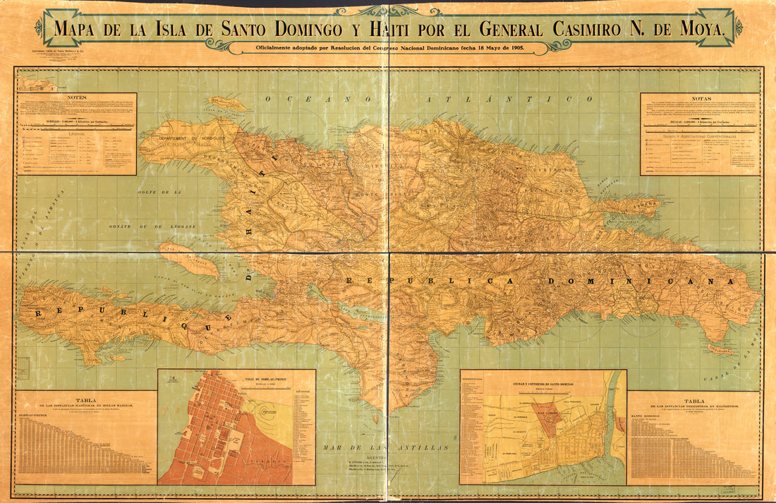 This old map of Mapa De La Isla De Santo Domingo Y Haiti from 1906 was created by Casimiro N. De Moya in 1906