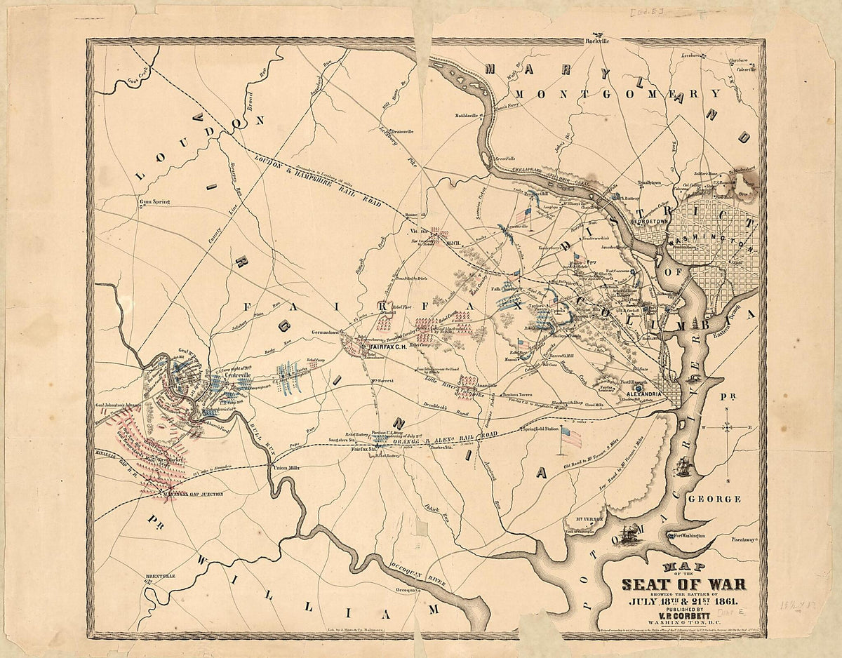 Map of the Seat of War Showing the Battles of July 18th &amp; 21st 1861 by Relic Map Company