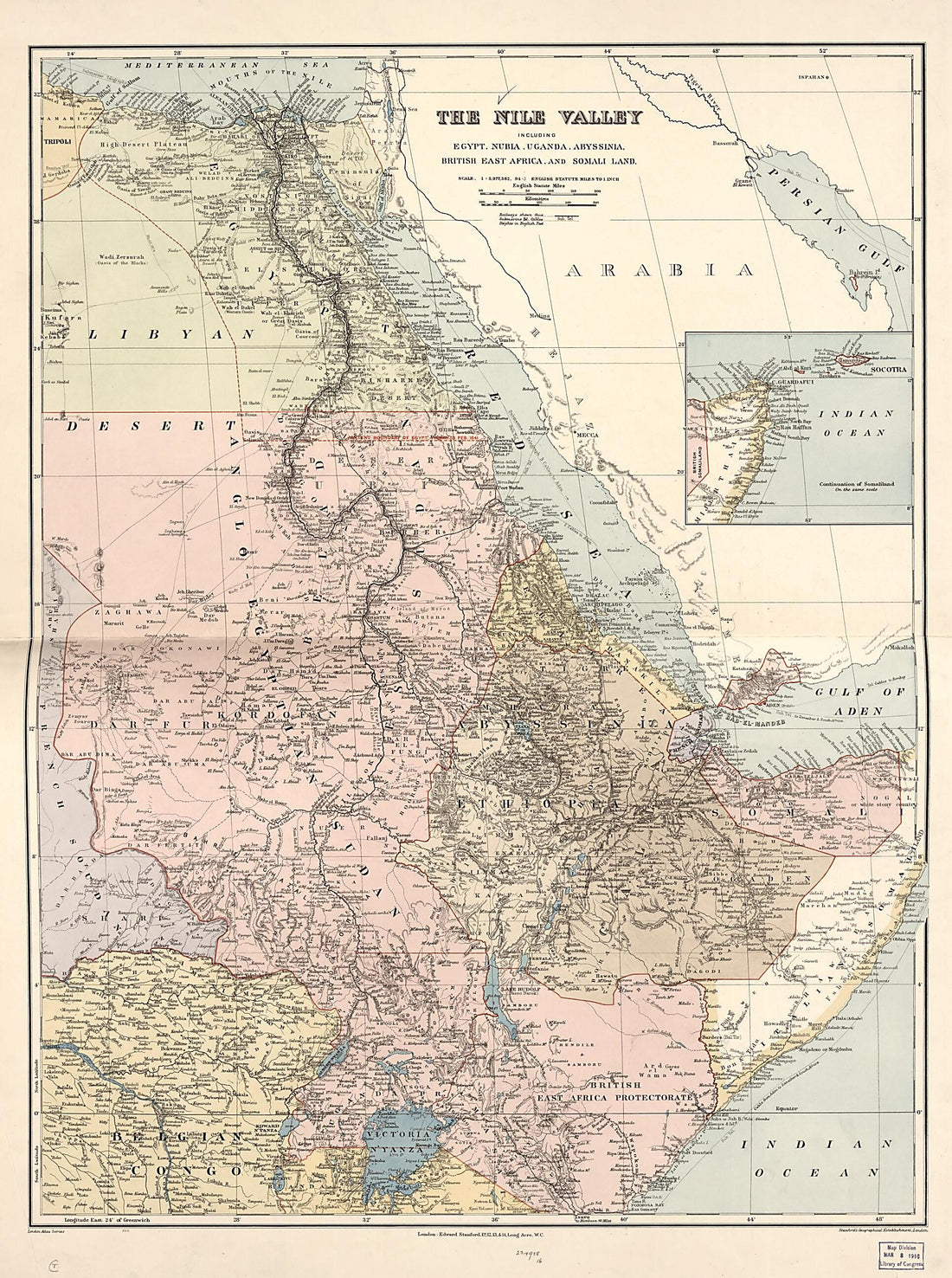 This old map of The Nile Valley : Including Egypt, Nubia, Uganda, Abyssinia, British East Africa, and Somali Land (London Atlas Map of the Nile Valley) from 1910 was created by  Edward Stanford Ltd in 1910