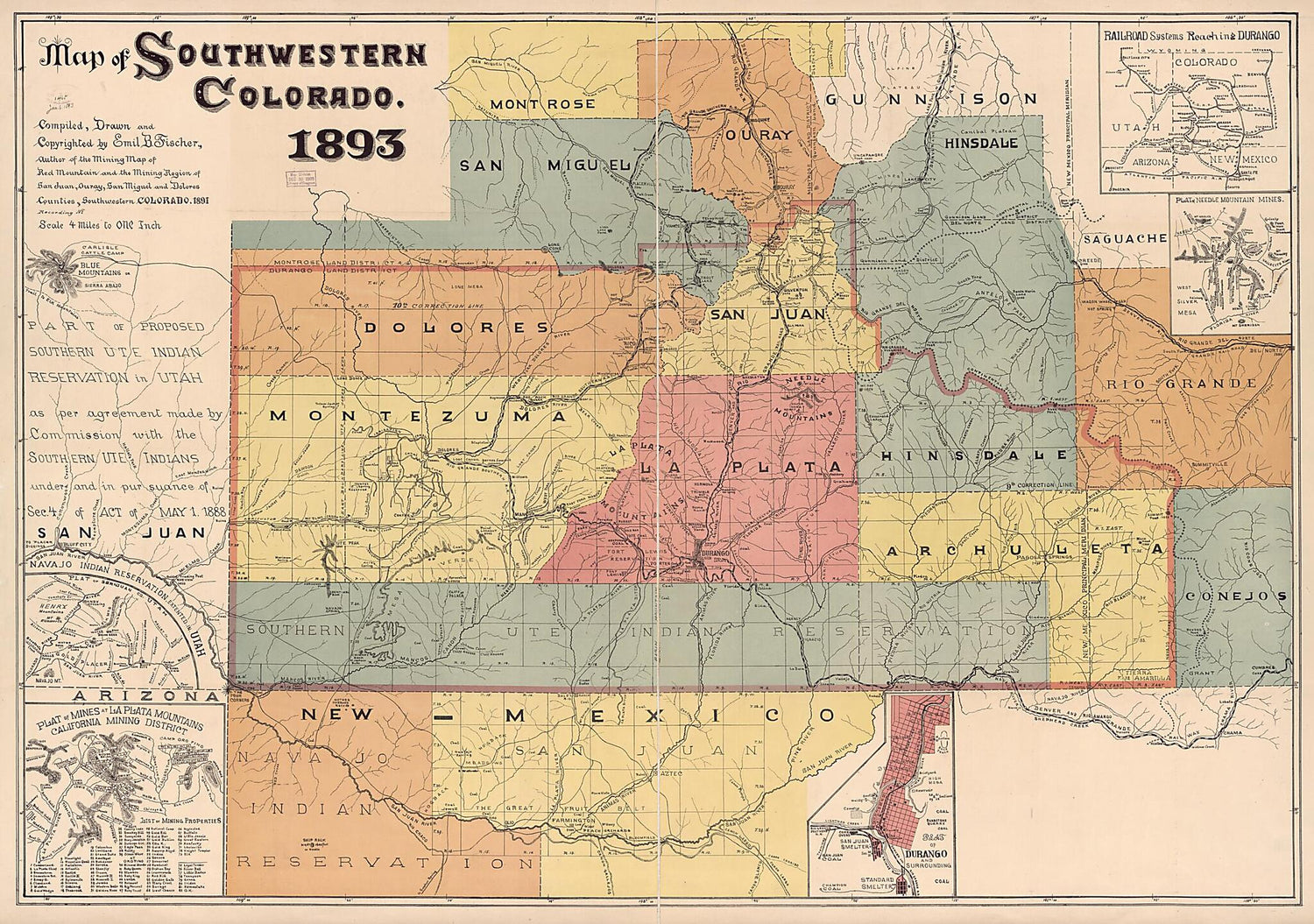 This old map of Map of Southwestern Colorado from 1893 was created by Emil B. Fischer in 1893