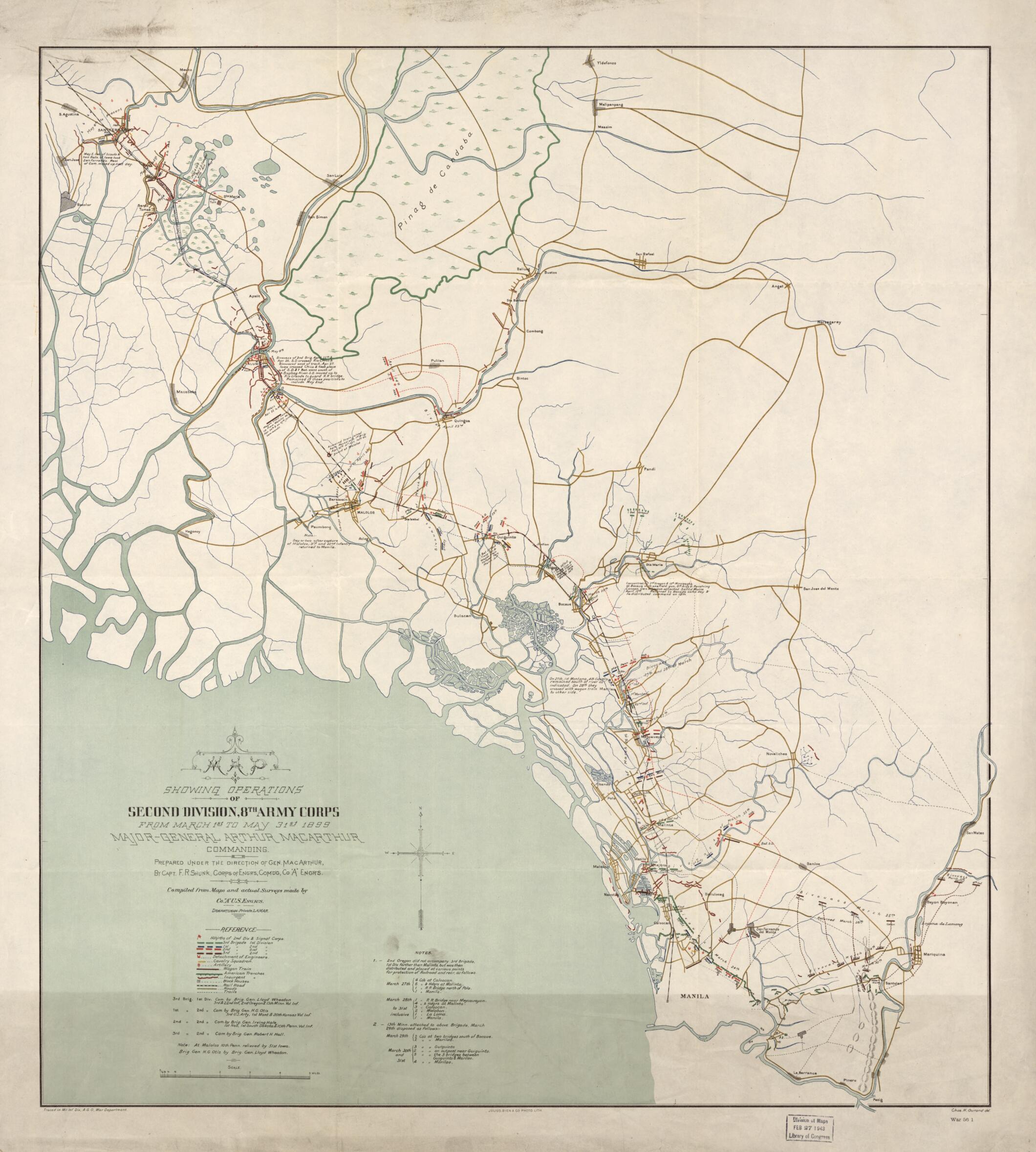 This old map of General Arthur MacArthur Commanding from 1899 was created by Charles H. Ourand, Francis R. (Francis Rawn) Shunk,  United States. Army. Corps of Engineers in 1899