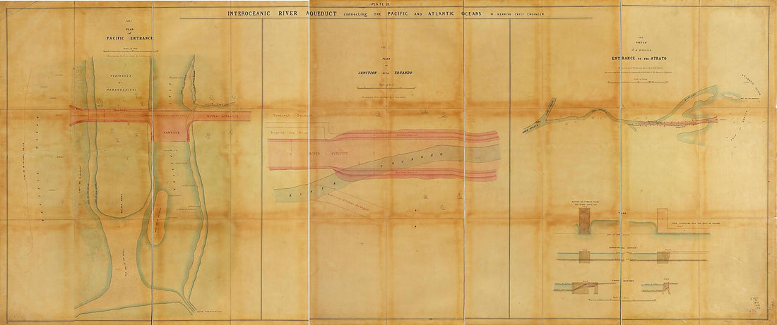 This old map of Interoceanic River Aqueduct Connecting the Pacific and Atlantic Oceans : Colombia from 1855 was created by W. Kennish in 1855