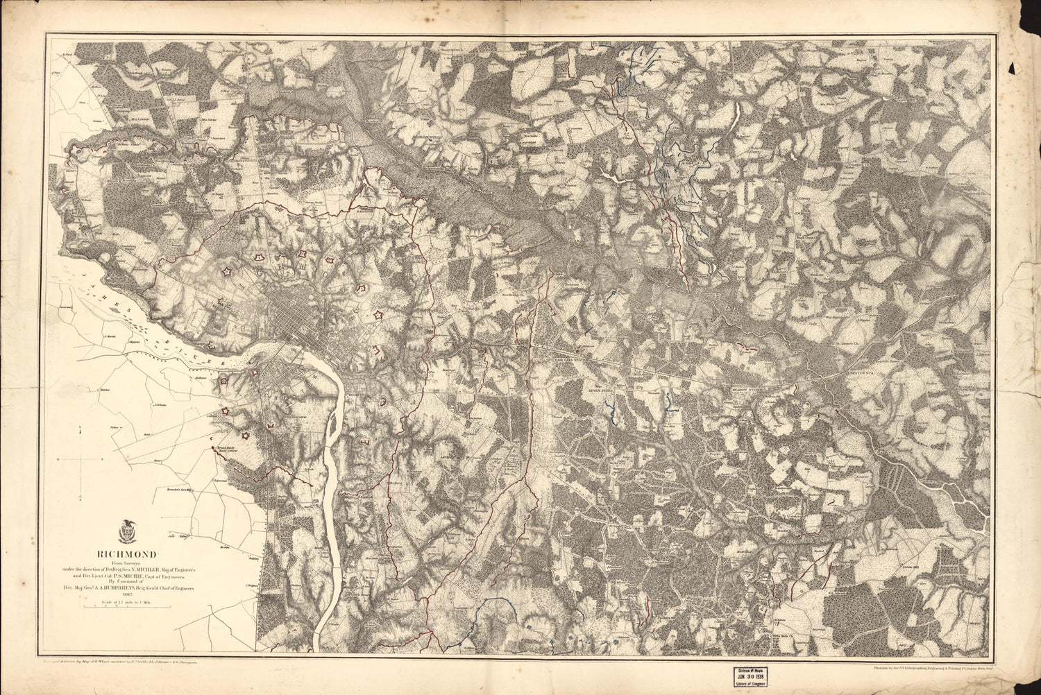 This old map of 1865 from 1867 was created by Peter Smith Michie, N. (Nathaniel) Michler in 1867