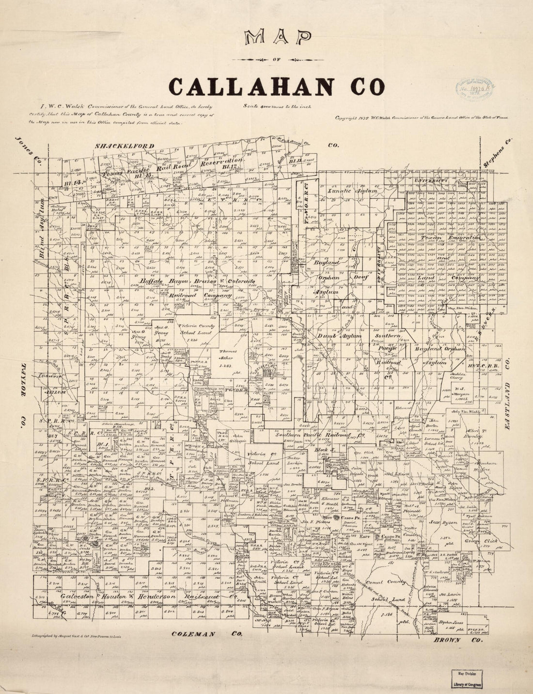 This old map of Map of Callahan Co from 1879 was created by  Texas. General Land Office, W. C. (William C.) Walsh in 1879
