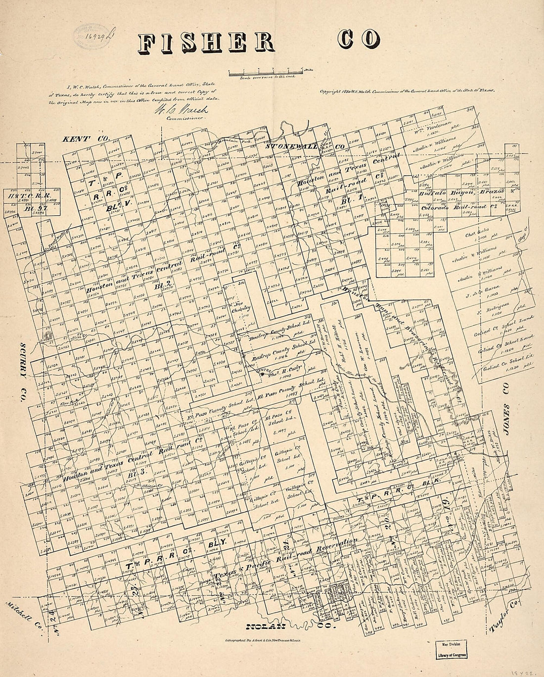 This old map of Fisher County (Fisher County) from 1880 was created by  Texas. General Land Office, W. C. (William C.) Walsh in 1880