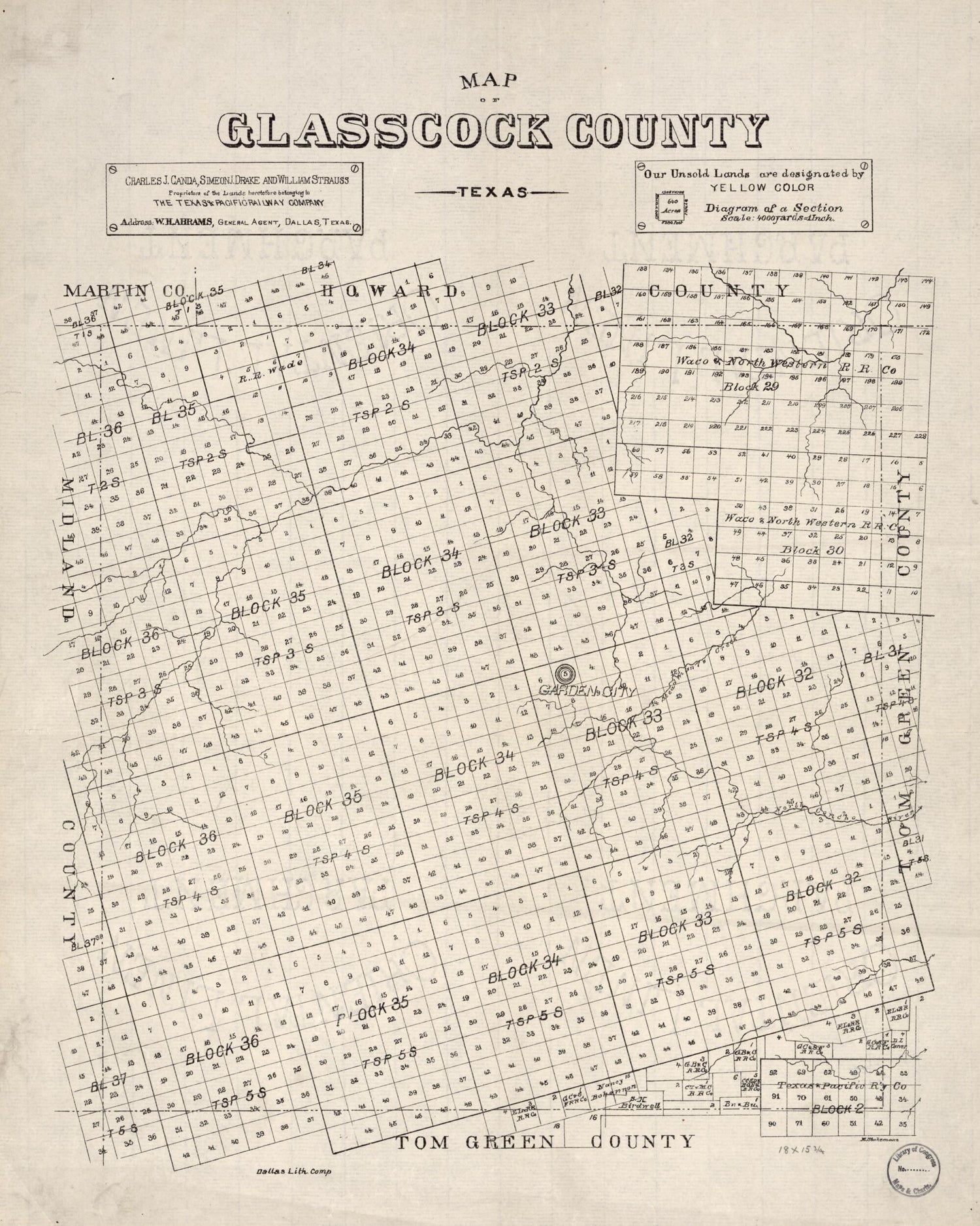 This old map of Map of Glasscock County, Texas from 1890 was created by M. Stakemann in 1890