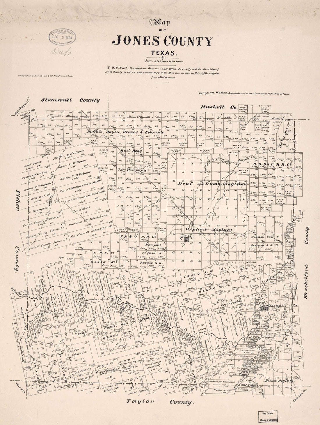 This old map of Map of Jones County, Texas from 1879 was created by  Texas. General Land Office, W. C. (William C.) Walsh in 1879