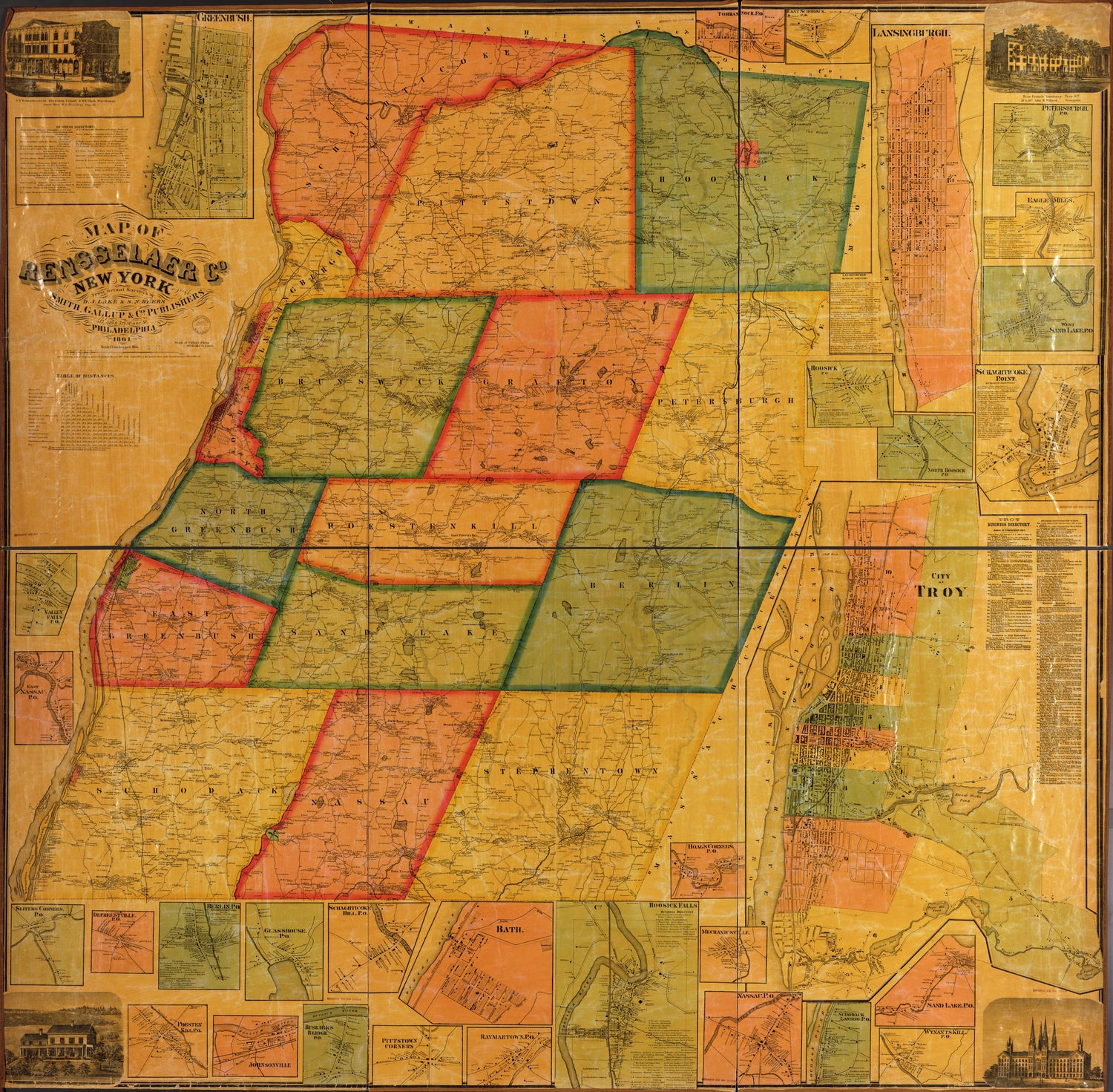 This old map of Map of Rensselaer Co., New York from 1861 was created by S. N. Beers, D. J. Lake in 1861